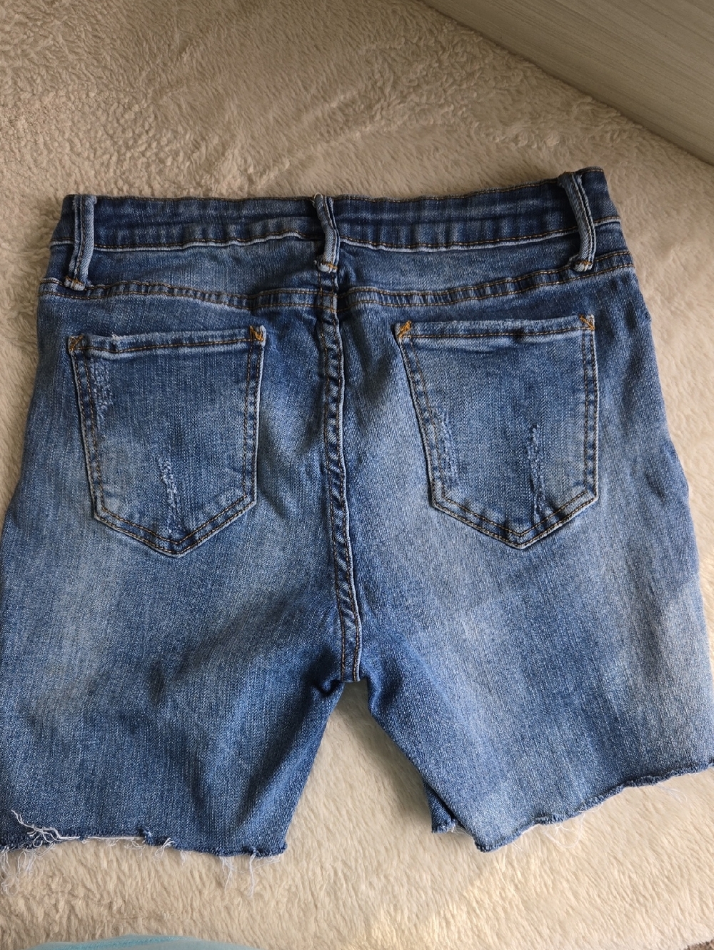 Women's Blue Distressed Denim Jean Shorts - Picture 4 of 7
